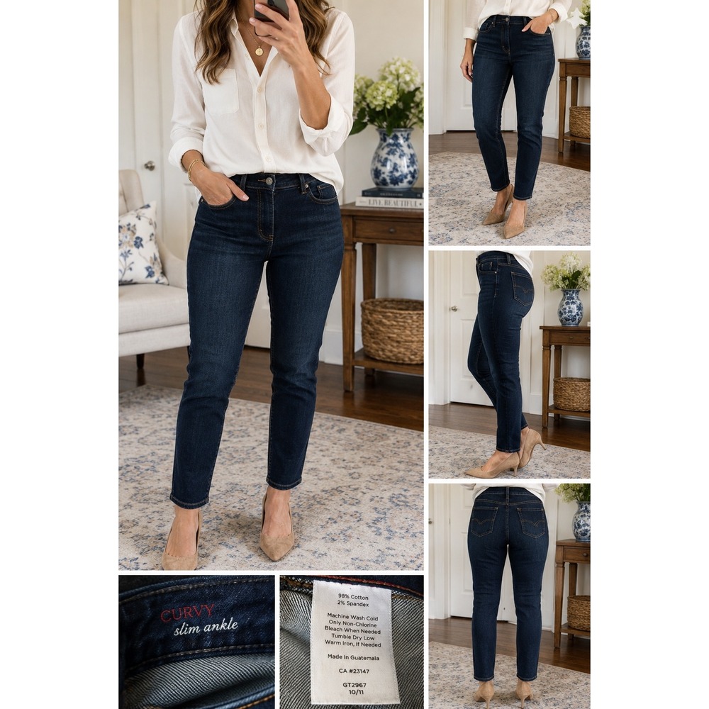 Talbots Curvy Slim Ankle Jeans Dark Wash Stretch Denim Size 8/29